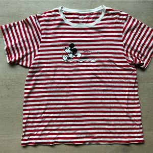 Uniqlo Red White Striped Mickey Mouse Disney Shirt sz XL